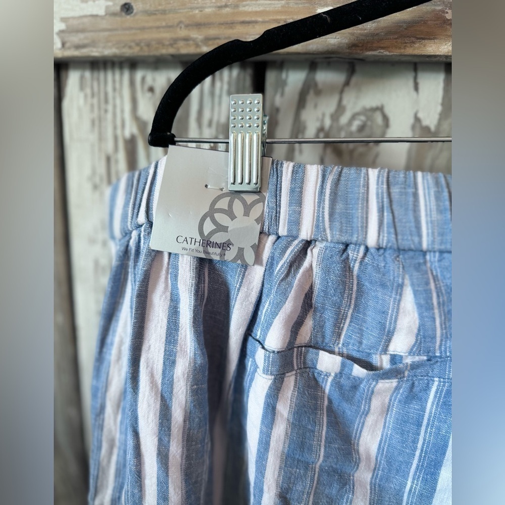 Catherine’s Blue & White Striped Lynen Blend Pants Size 3XWP NWT - Picture 4 of 7